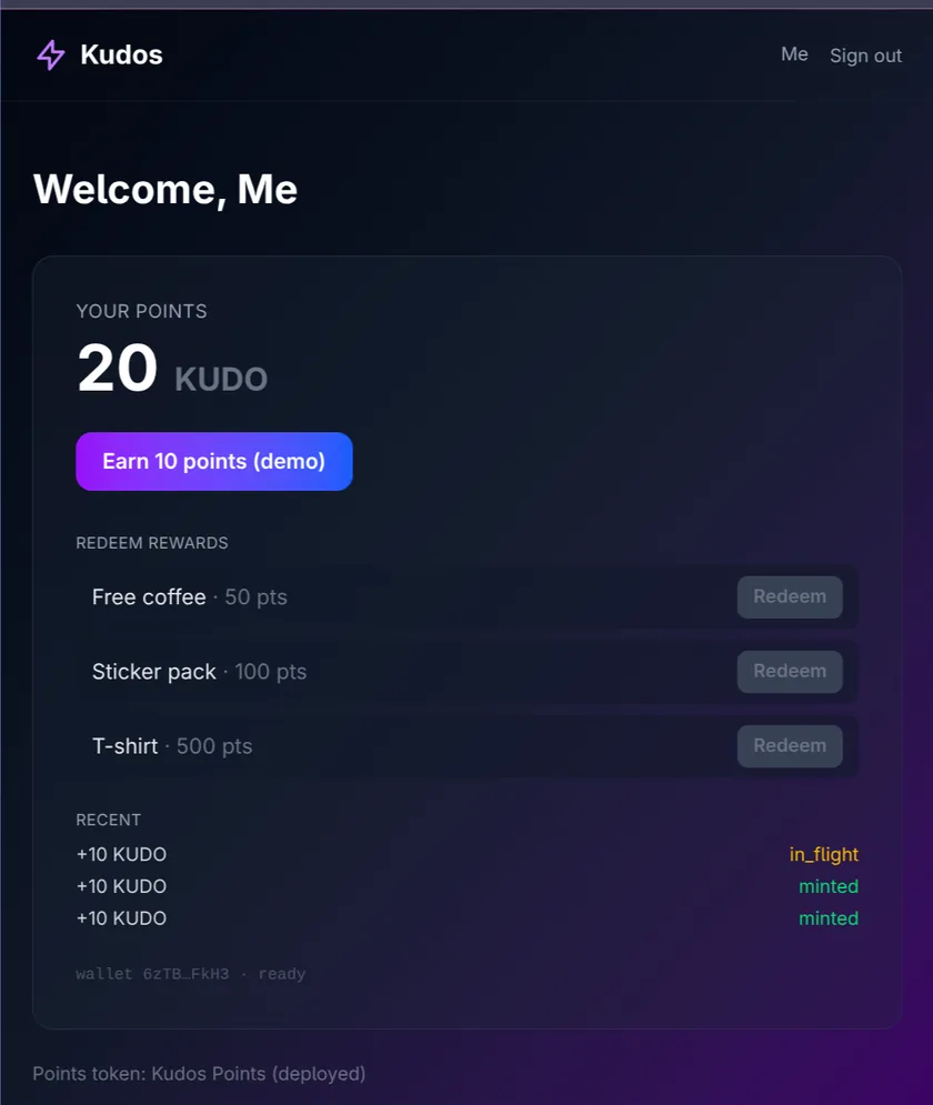 Kudos — a loyalty points program on Solana
