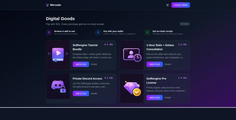 Mercado — a Solana storefront with on-chain receipts